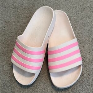 Adidas Pink and White Unisex Slide Sandals 8